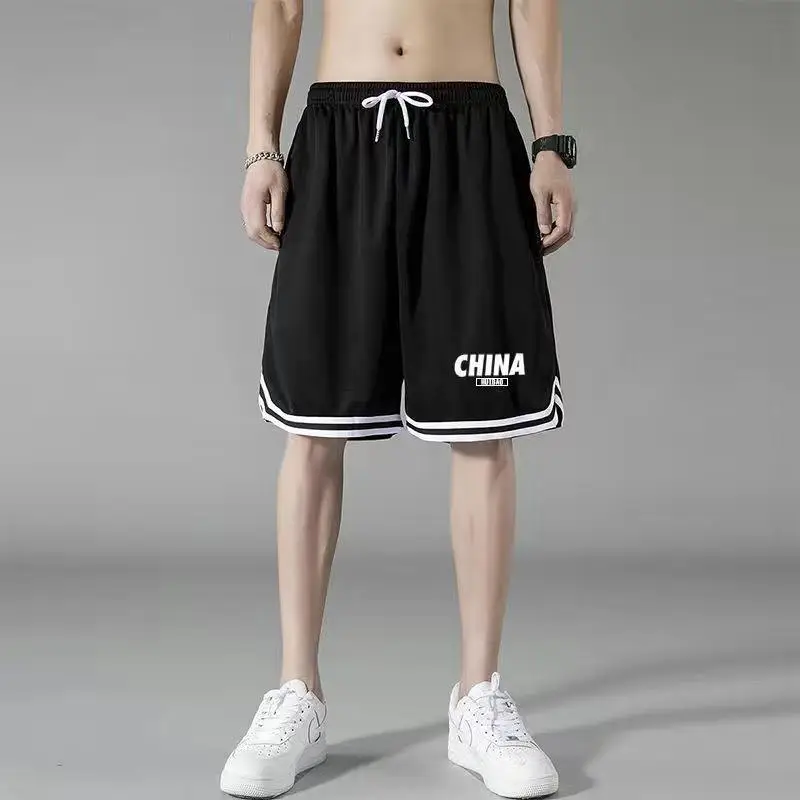 Men China Brand Mesh Ice Silk Shorts Black White - Image 4