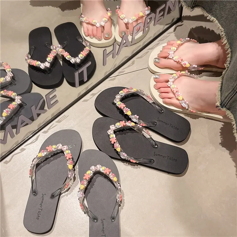 Flip-Flops for Women, Summer Indoor Beach Shoes, Crystal Slippers for Outdoor Wear at the Beach, Cute Bathing, Transparent Flowers, Non-Slip - Image 8