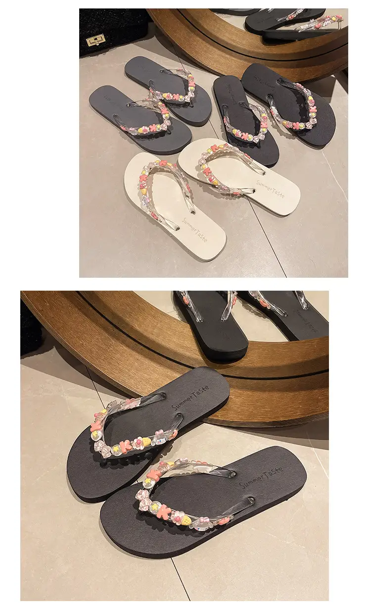 Flip-Flops for Women, Summer Indoor Beach Shoes, Crystal Slippers for Outdoor Wear at the Beach, Cute Bathing, Transparent Flowers, Non-Slip — feature 12