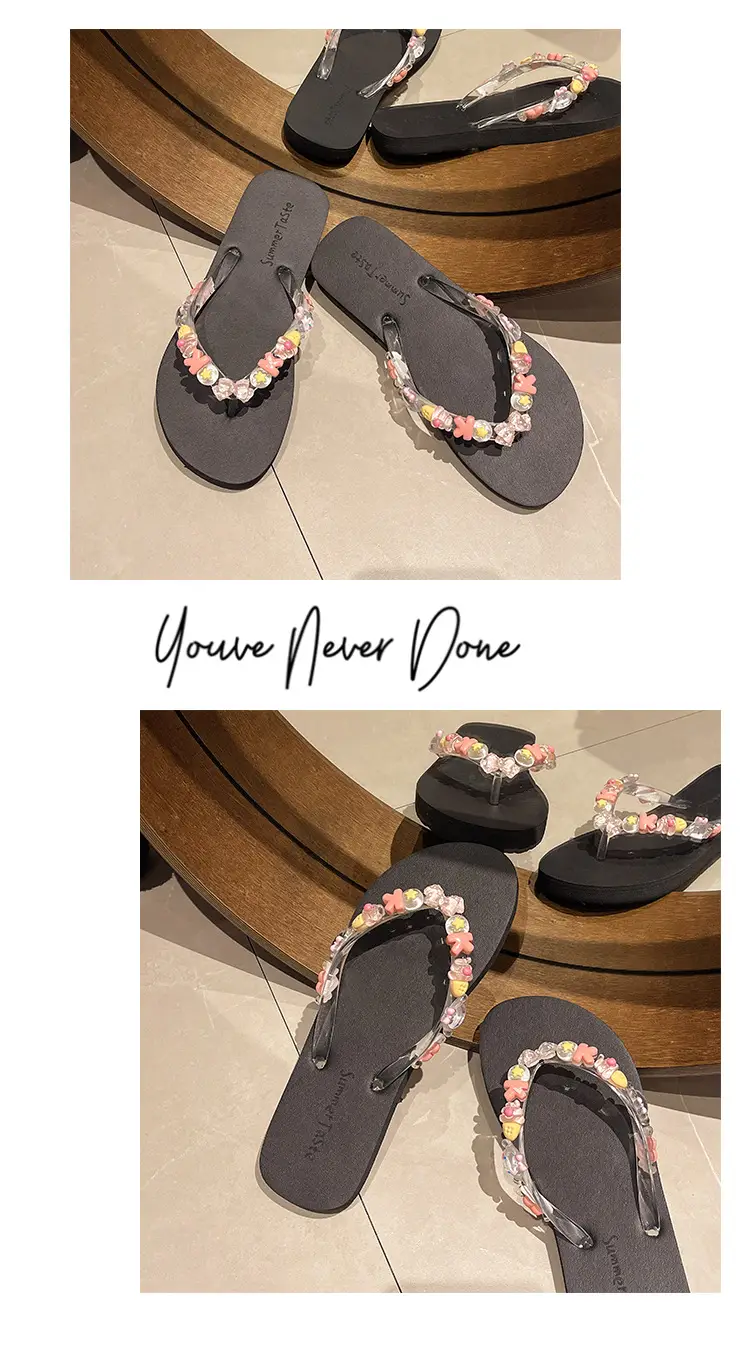 Flip-Flops for Women, Summer Indoor Beach Shoes, Crystal Slippers for Outdoor Wear at the Beach, Cute Bathing, Transparent Flowers, Non-Slip — feature 13
