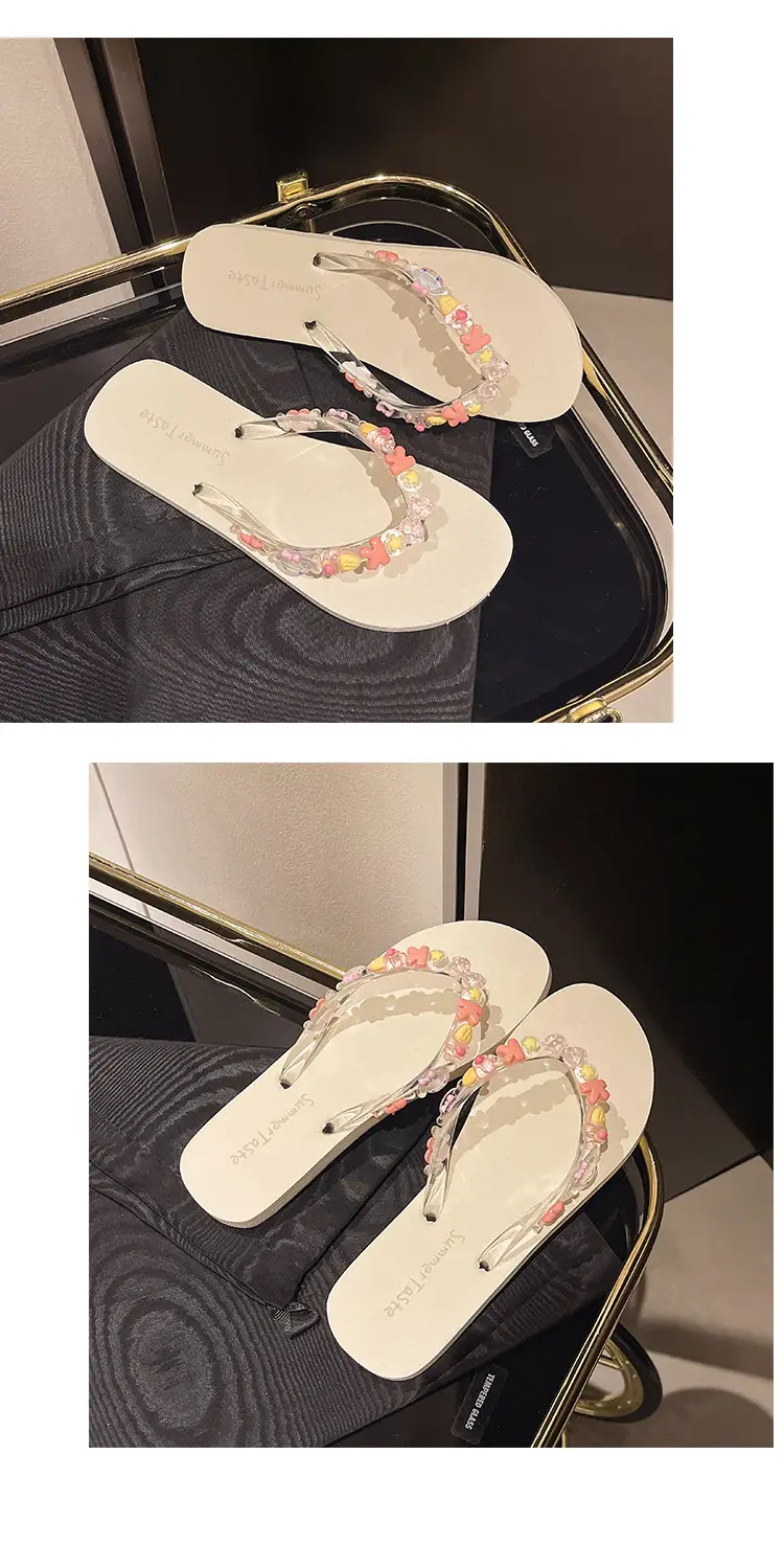 Flip-Flops for Women, Summer Indoor Beach Shoes, Crystal Slippers for Outdoor Wear at the Beach, Cute Bathing, Transparent Flowers, Non-Slip — feature 16