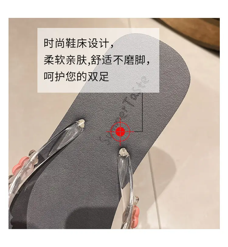 Flip-Flops for Women, Summer Indoor Beach Shoes, Crystal Slippers for Outdoor Wear at the Beach, Cute Bathing, Transparent Flowers, Non-Slip — feature 18
