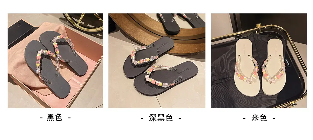 Flip-Flops for Women, Summer Indoor Beach Shoes, Crystal Slippers for Outdoor Wear at the Beach, Cute Bathing, Transparent Flowers, Non-Slip — feature 4