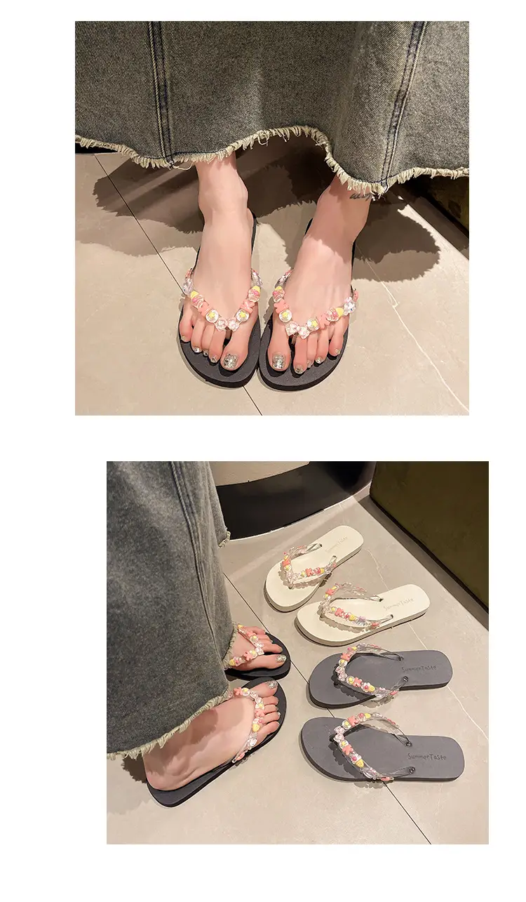 Flip-Flops for Women, Summer Indoor Beach Shoes, Crystal Slippers for Outdoor Wear at the Beach, Cute Bathing, Transparent Flowers, Non-Slip — feature 6