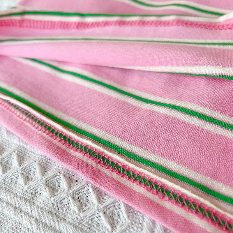 Boys Striped T-Shirt Pink Green Striped Kids T-Shirt — feature 10