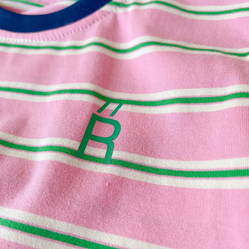 Boys Striped T-Shirt Pink Green Striped Kids T-Shirt — feature 7