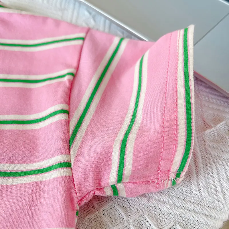Boys Striped T-Shirt Pink Green Striped Kids T-Shirt — feature 8
