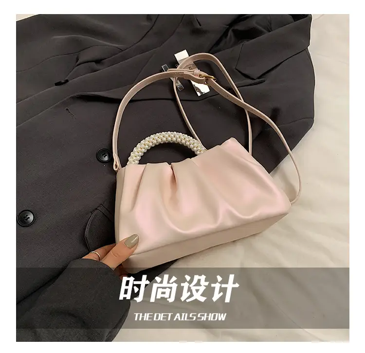 Pearl Handle Women's Pink Pleated Shoulder Bag — feature 10