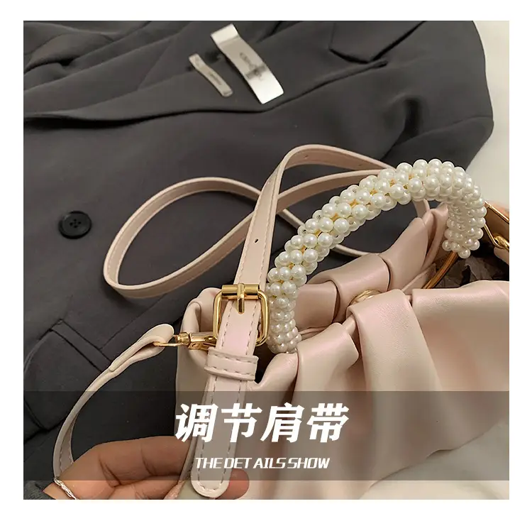 Pearl Handle Women's Pink Pleated Shoulder Bag — feature 12