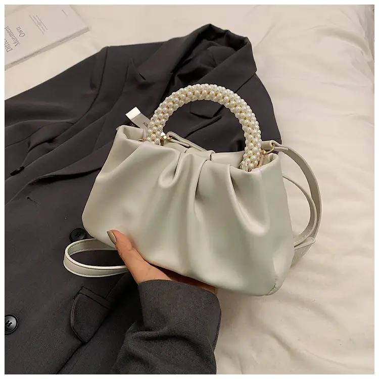 Pearl Handle Women's Pink Pleated Shoulder Bag — feature 16
