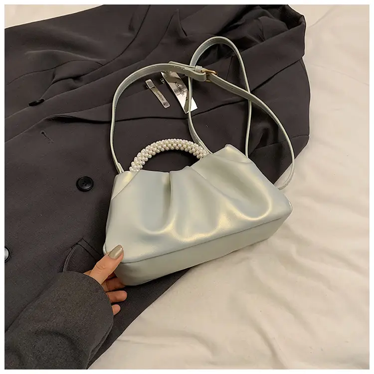 Pearl Handle Women's Pink Pleated Shoulder Bag — feature 17