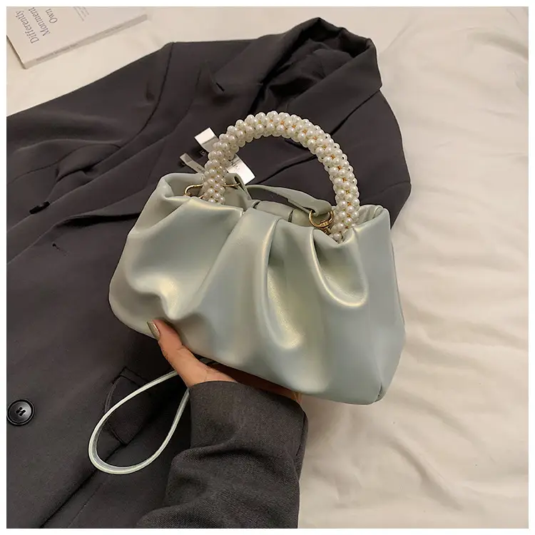 Pearl Handle Women's Pink Pleated Shoulder Bag — feature 18