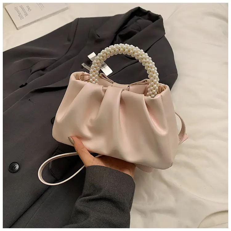 Pearl Handle Women's Pink Pleated Shoulder Bag — feature 20