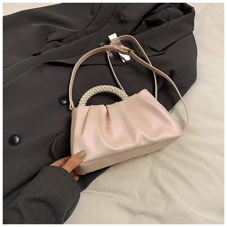 Pearl Handle Women's Pink Pleated Shoulder Bag — feature 23