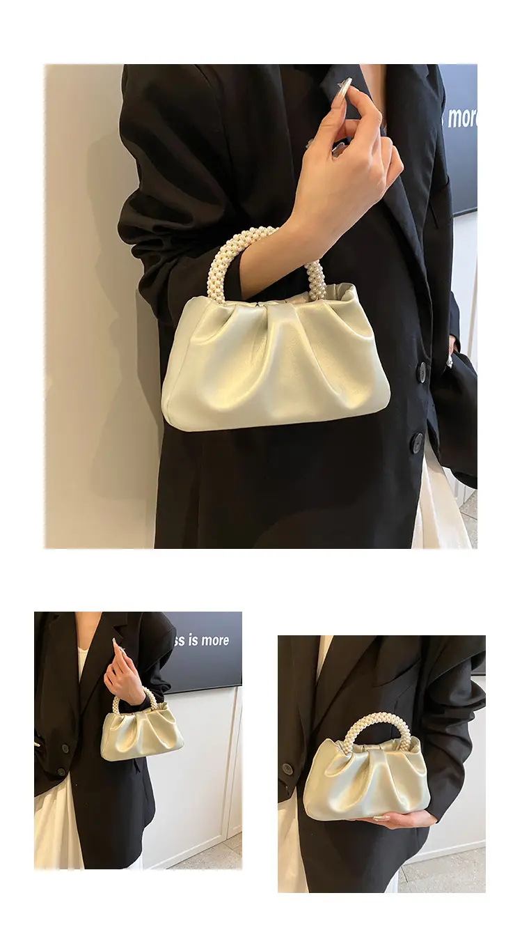 Pearl Handle Women's Pink Pleated Shoulder Bag — feature 4