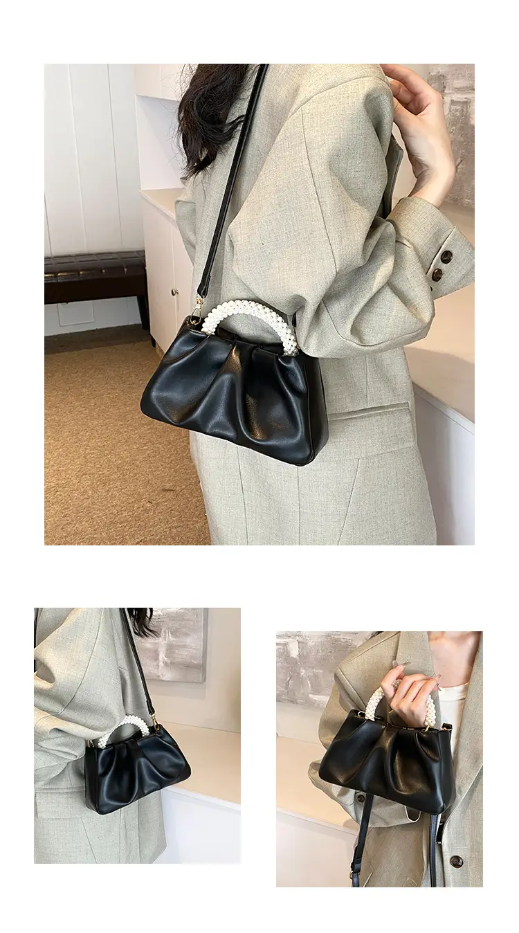 Pearl Handle Women's Pink Pleated Shoulder Bag — feature 8