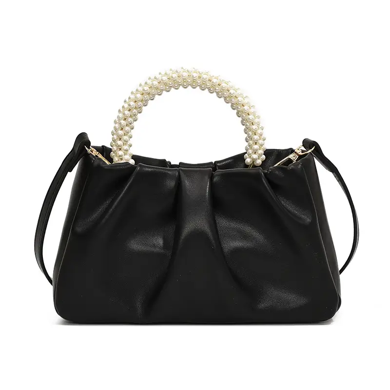 Pearl Handle Women's Pink Pleated Shoulder Bag - Image 3