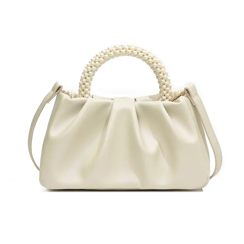 Pearl Handle Women's Pink Pleated Shoulder Bag - Image 5