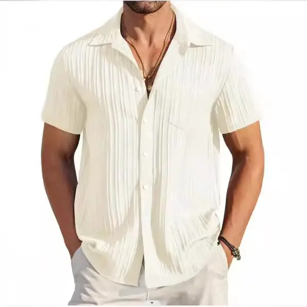 Men Blue Striped Short Sleeve Shirt - Image 15