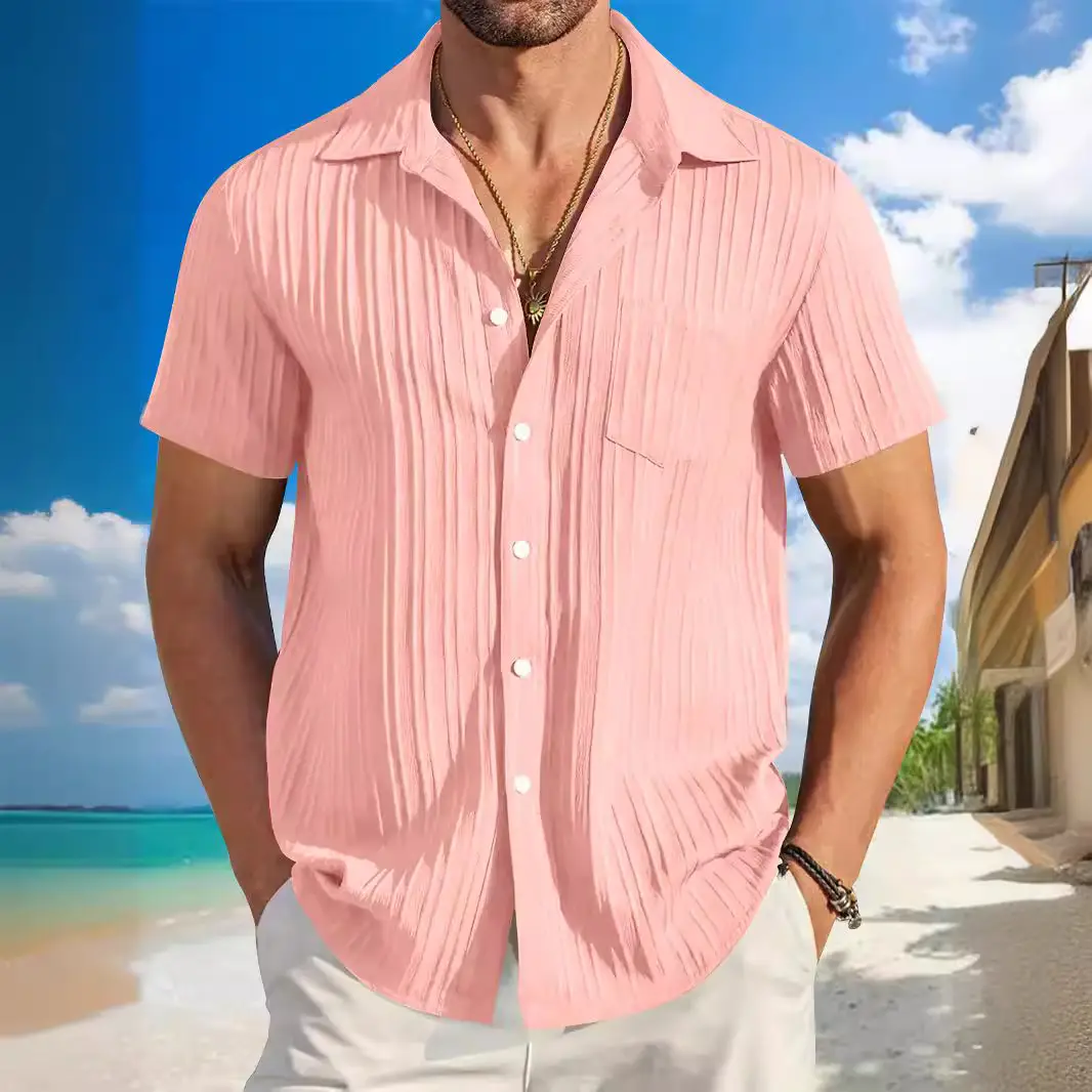 Men Blue Striped Short Sleeve Shirt - Image 16