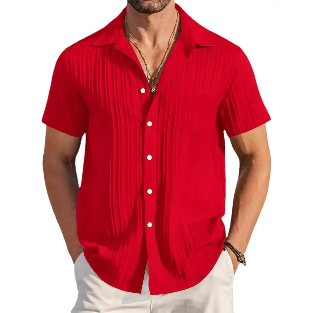 Men Blue Striped Short Sleeve Shirt - Image 17