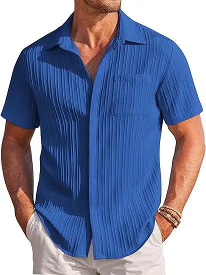 Men Blue Striped Short Sleeve Shirt — feature 6