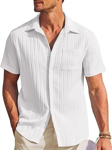 Men Blue Striped Short Sleeve Shirt — feature 8