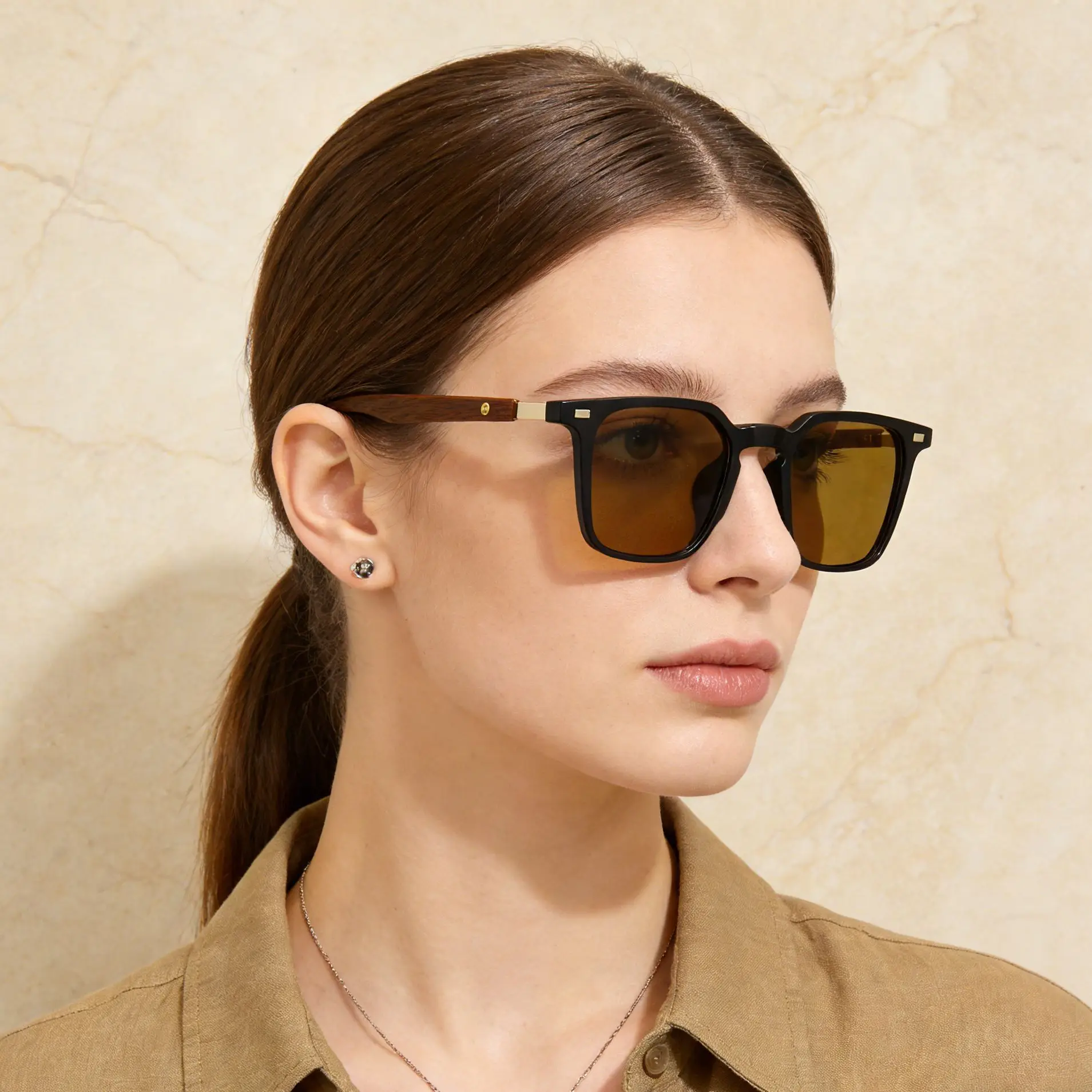 Korean Style Sunglasses Women Square Frame Brown Tones - Image 4