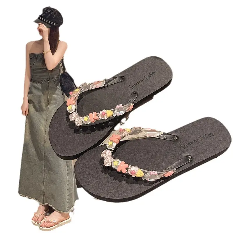 Flip-flops Women's Summer Indoor Beach Shoes for Seaside Wear Eva Dung-feeling Cute Bathing Transparent Flower Non-slip - Image 9