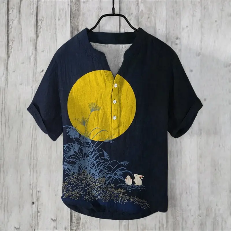 3D Printed Cat Tree V Neck Men's Cotton Shirt - Image 18