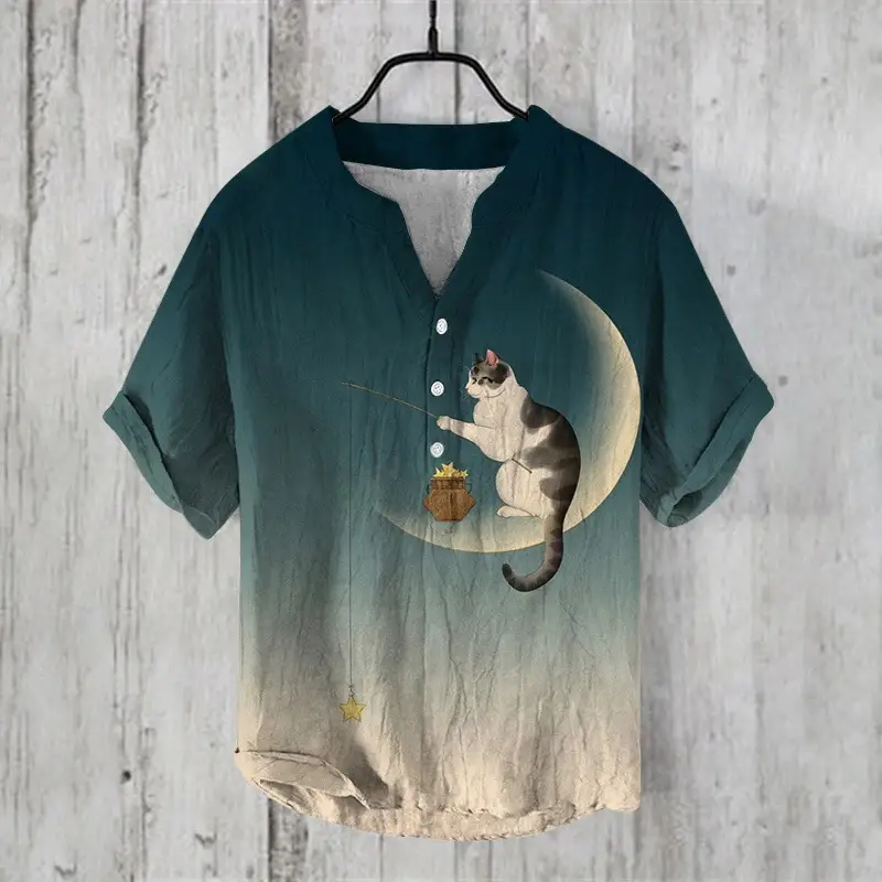 3D Printed Cat Tree V Neck Men's Cotton Shirt - Image 19