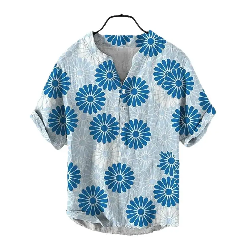 3D Printed Cat Tree V Neck Men's Cotton Shirt - Image 21