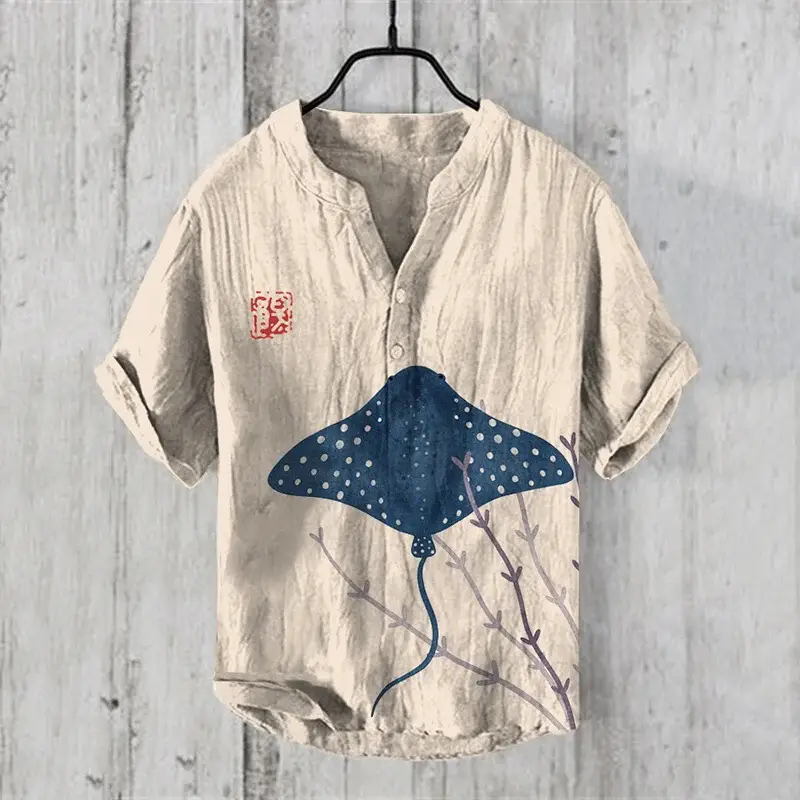 3D Printed Cat Tree V Neck Men's Cotton Shirt — feature 3