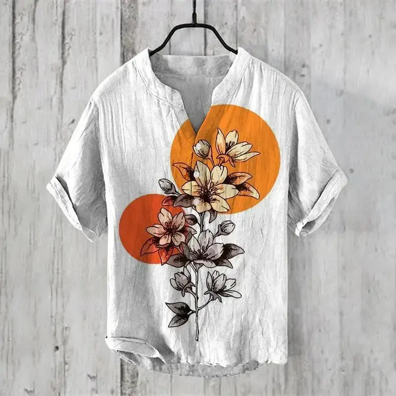 3D Printed Cat Tree V Neck Men's Cotton Shirt — feature 4