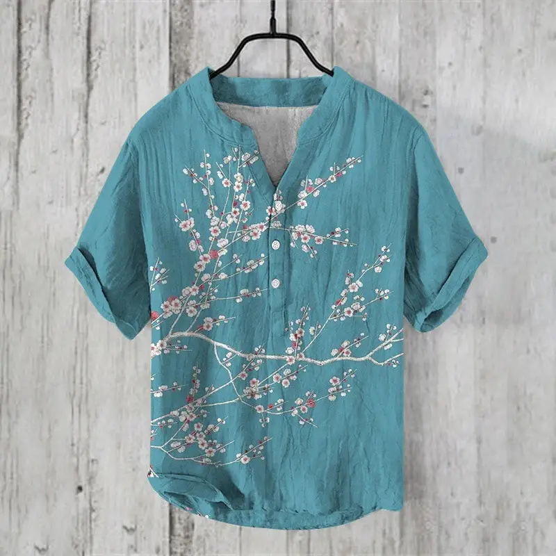 3D Printed Cat Tree V Neck Men's Cotton Shirt — feature 5