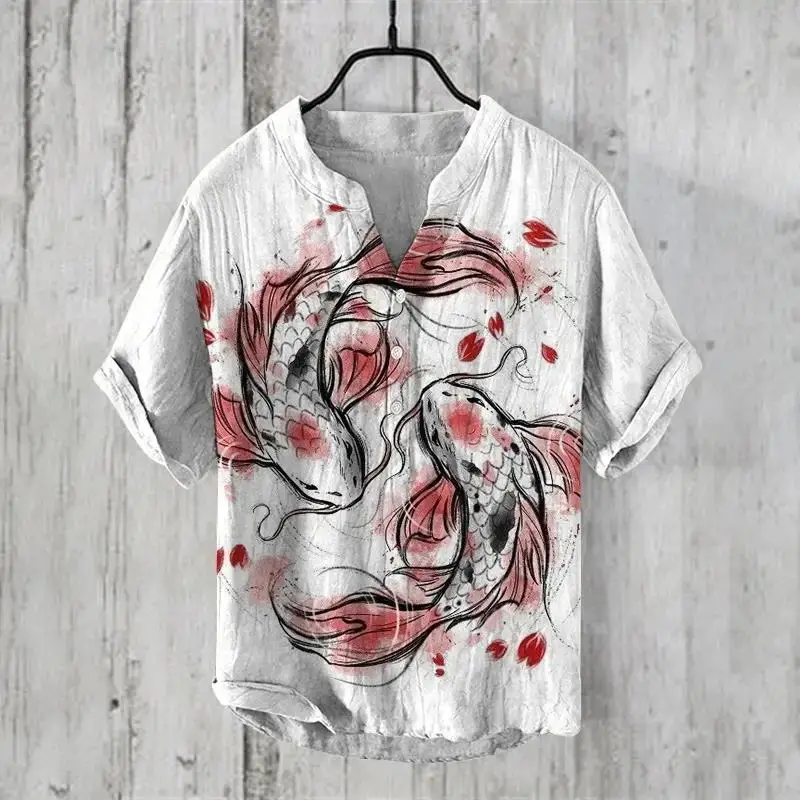 3D Printed Cat Tree V Neck Men's Cotton Shirt - Image 13