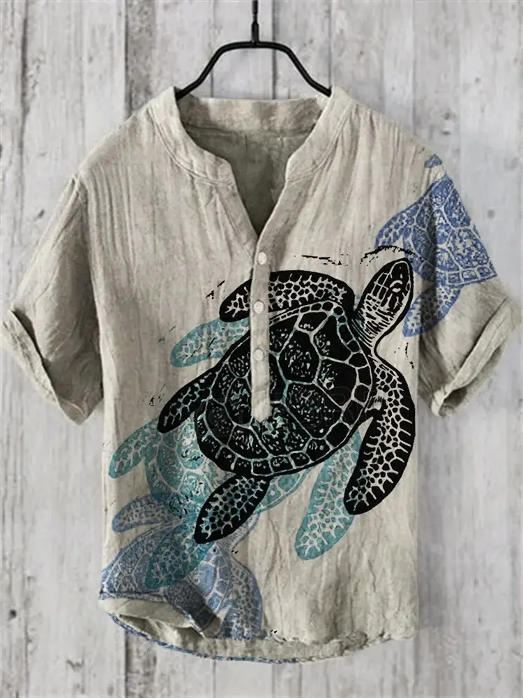 3D Printed Cat Tree V Neck Men's Cotton Shirt - Image 14