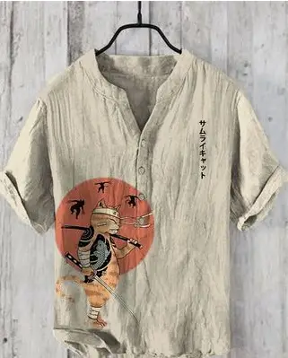 3D Printed Cat Tree V Neck Men's Cotton Shirt - Image 16