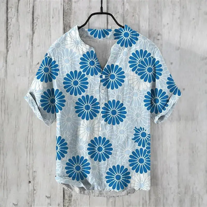 3D Printed Cat Tree V Neck Men's Cotton Shirt - Image 2