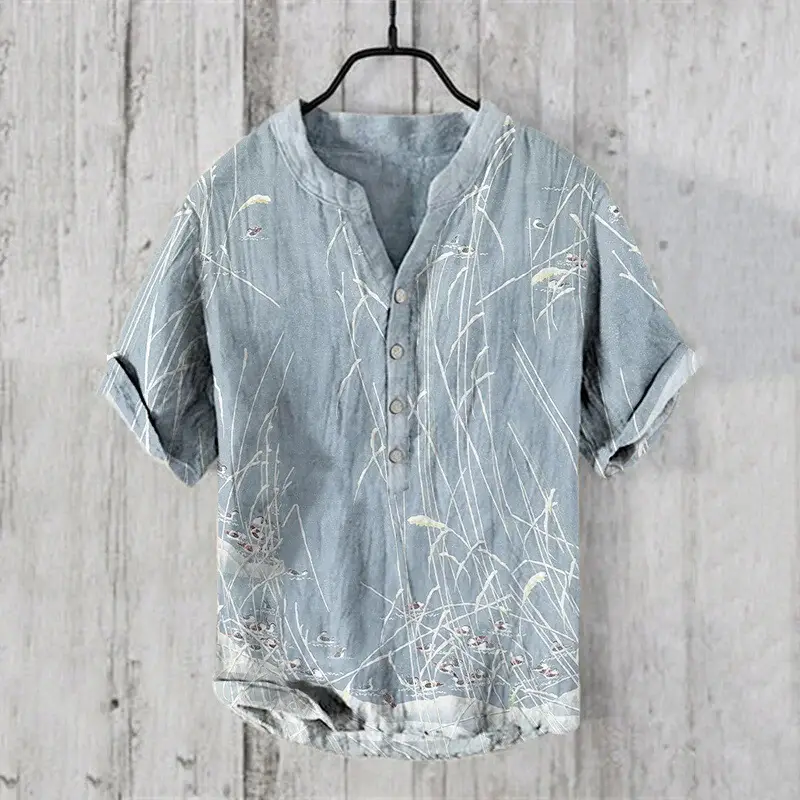 3D Printed Cat Tree V Neck Men's Cotton Shirt - Image 8