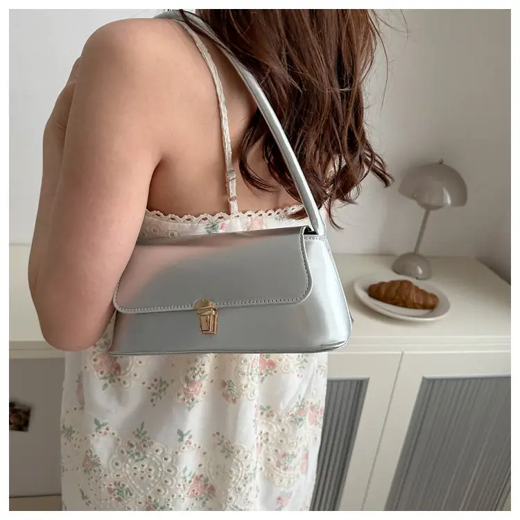 Women's Silver Crossbody Bag with Gold Clasp — feature 53
