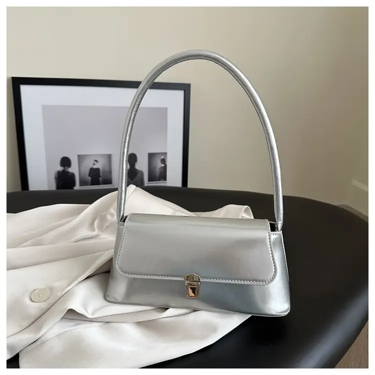 Women's Silver Crossbody Bag with Gold Clasp — feature 72