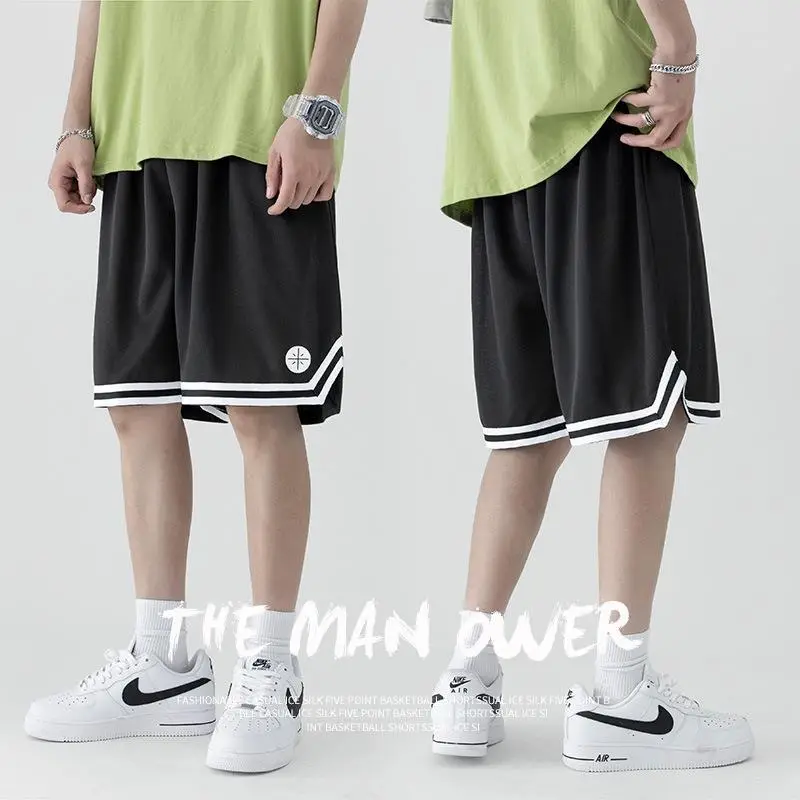 Men China Brand Ice Silk Casual Shorts Black White - Image 12