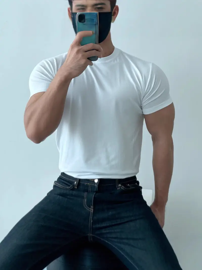Men's White Fitness T-Shirt Short Sleeve Sweat Absorbing - Image 14