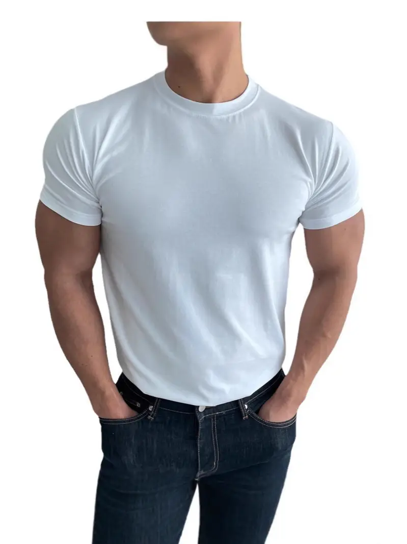 Men's White Fitness T-Shirt Short Sleeve Sweat Absorbing - Image 17