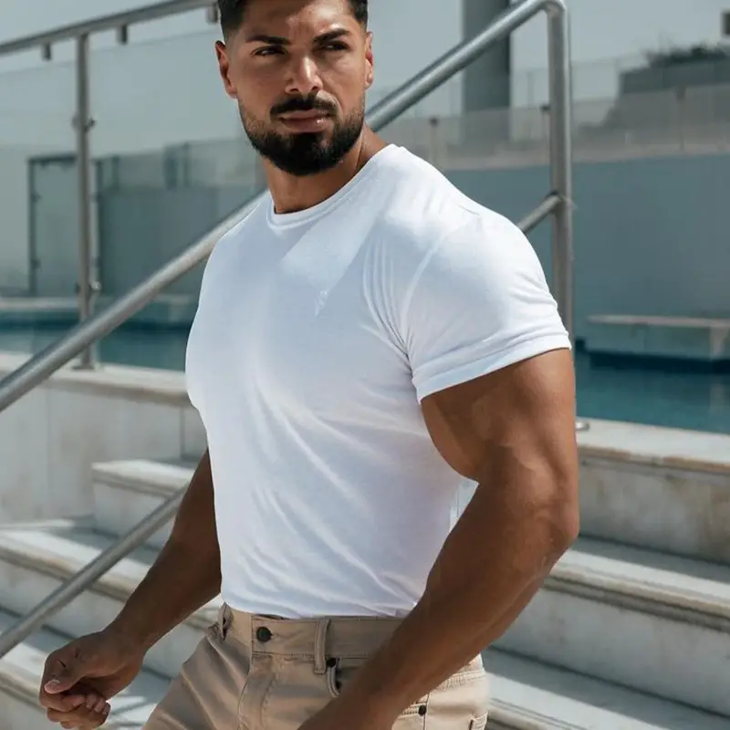 Men's White Fitness T-Shirt Short Sleeve Sweat Absorbing — feature 10