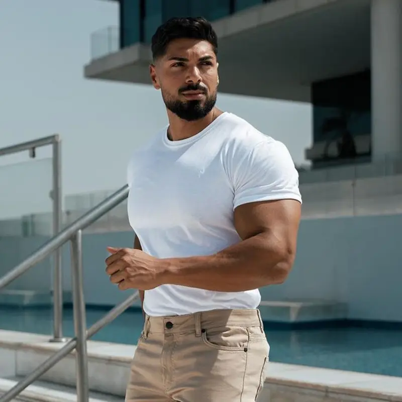 Men's White Fitness T-Shirt Short Sleeve Sweat Absorbing — feature 11
