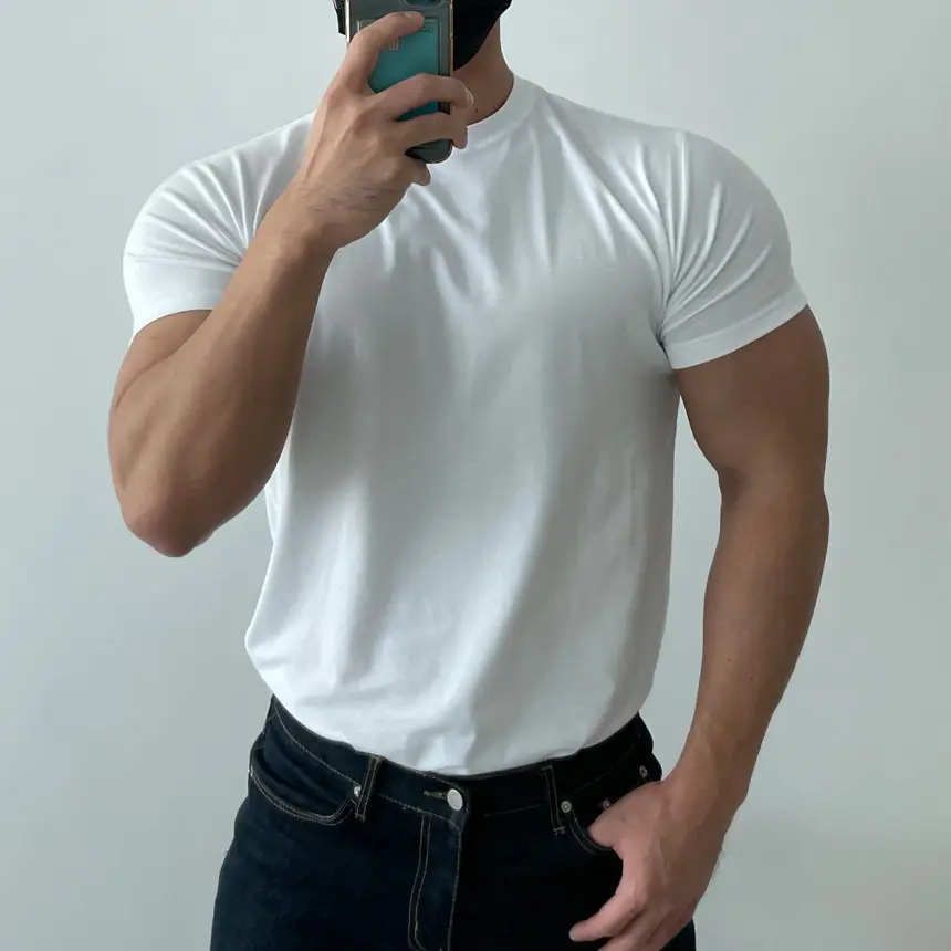 Men's White Fitness T-Shirt Short Sleeve Sweat Absorbing — feature 12