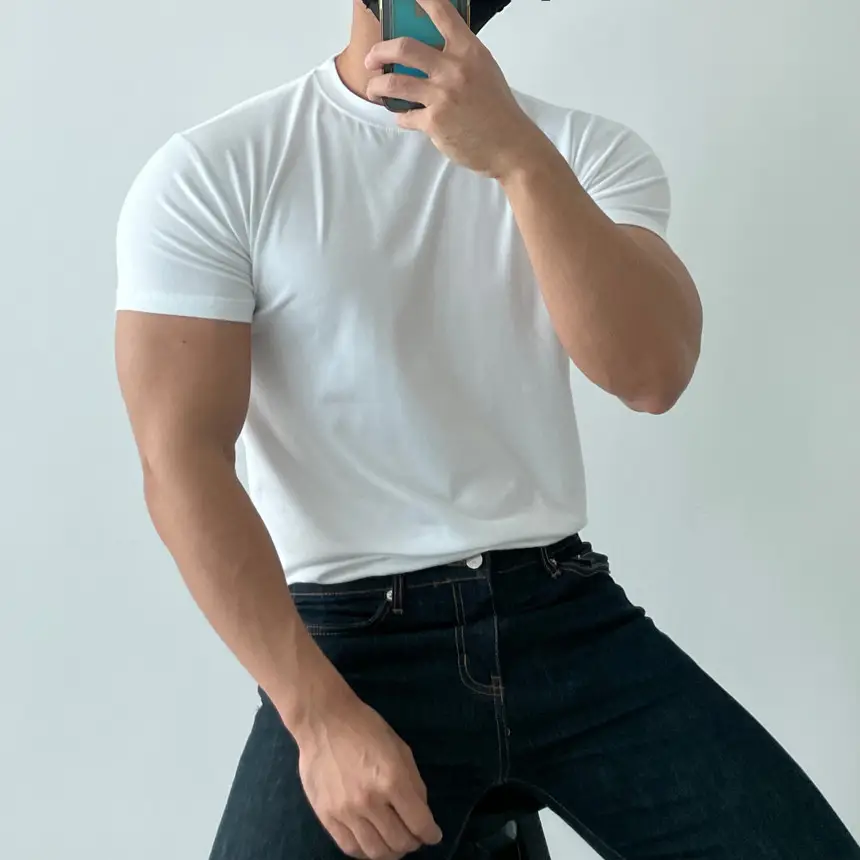 Men's White Fitness T-Shirt Short Sleeve Sweat Absorbing — feature 3
