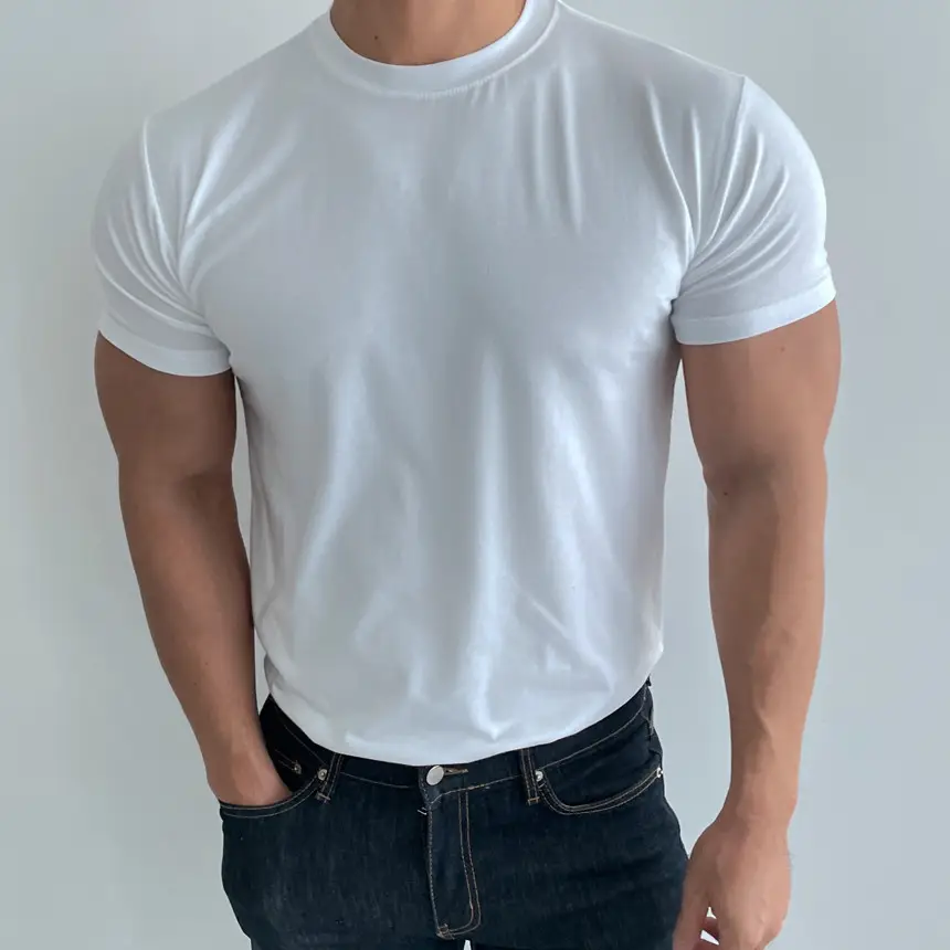 Men's White Fitness T-Shirt Short Sleeve Sweat Absorbing — feature 5